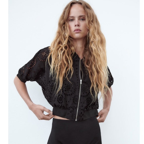 NWOT ZARA EMBROIDERED EYELET BOMBER - Picture 2 of 6